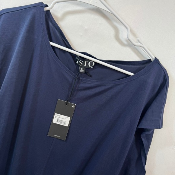 Gstq Tops - GSTQ Midnight Blue Drawstring Crop Top XL Lyocell TOP-00094 Made in Portugal